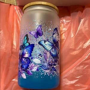 Butterfly Design Frosted Glass Jar